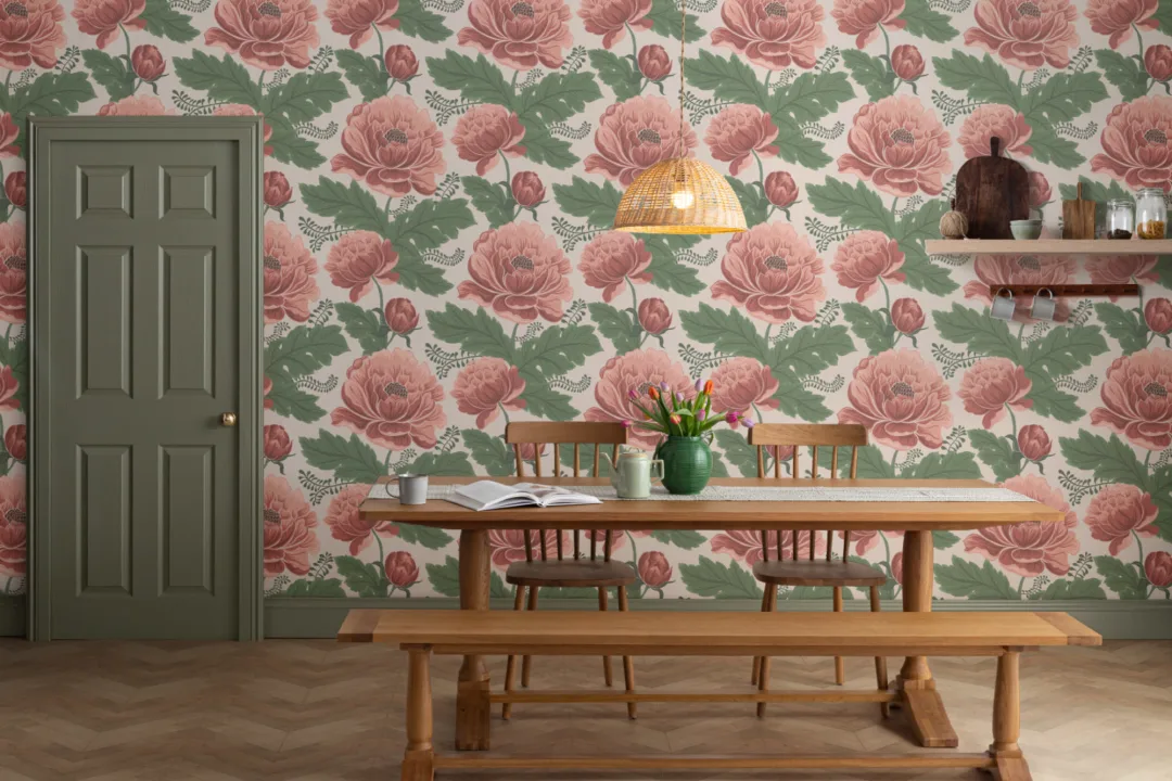 Rosa og grønn Heritage Floral Pattern Fototapet