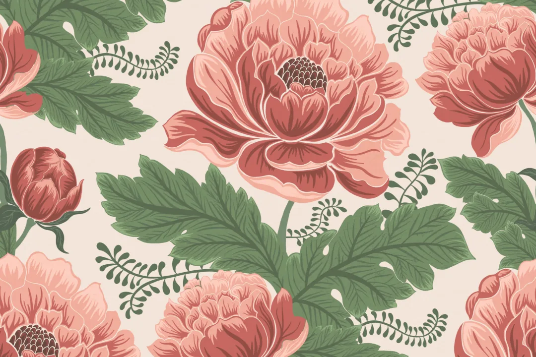 Pink & Green Heritage Floral Pattern Wallpaper Mural