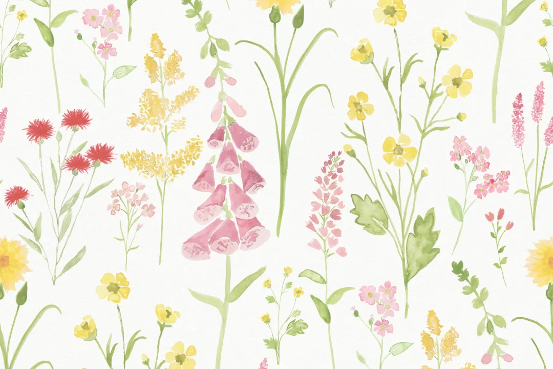 Pink Foxglove & Forget Me Not Flower Garden Wallpaper Mural