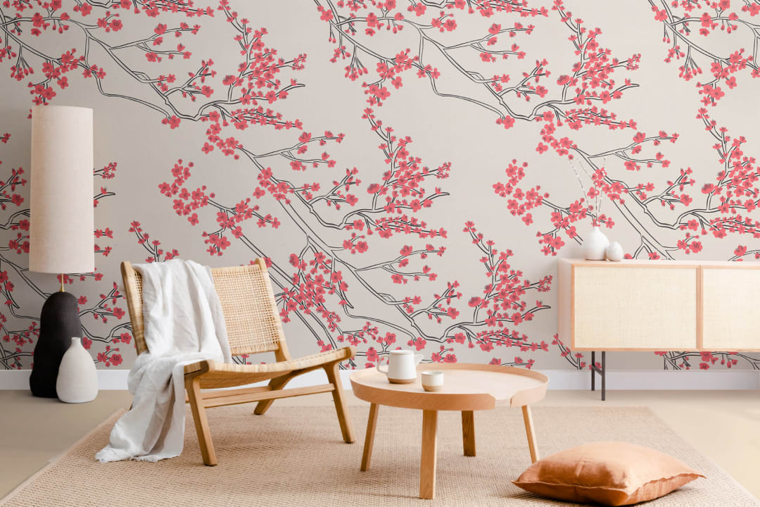 Japanese Cherry Blossom Pattern Wallpaper Mural