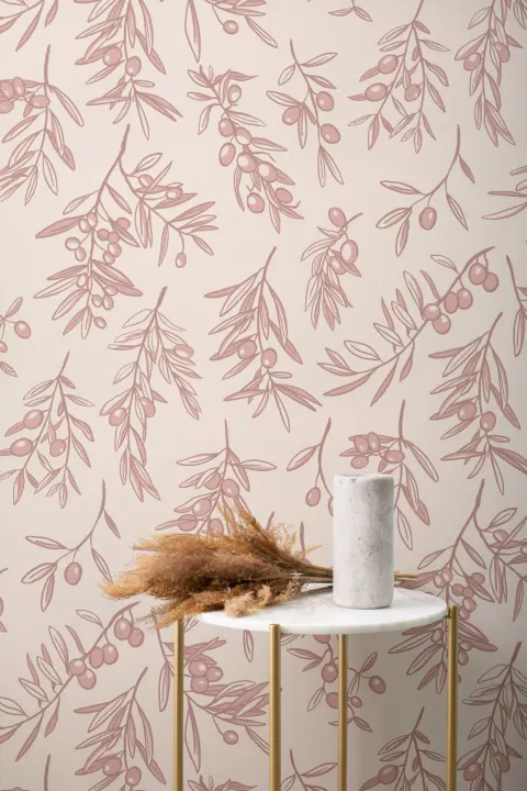 Dusty Pink Ancient Greek Olive Branch Pattern Wallpaper Mural