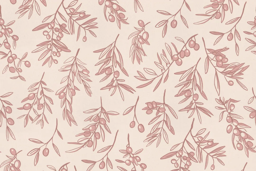 Dusty Pink Ancient Greek Olive Branch Pattern Wallpaper Mural