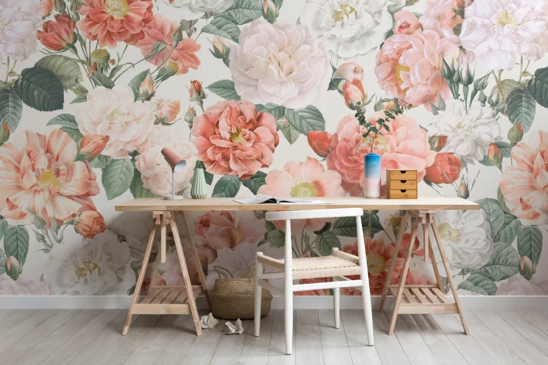 Pink & Red Roses Vintage Floral Wallpaper Mural