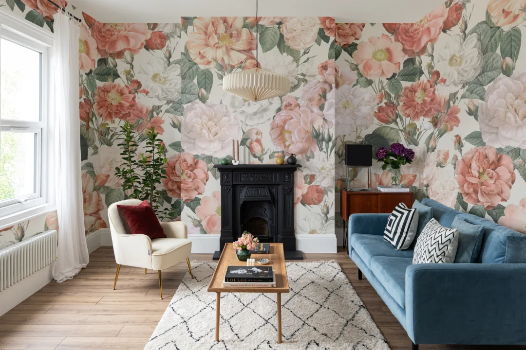 Pink & Red Roses Vintage Floral Wallpaper Mural