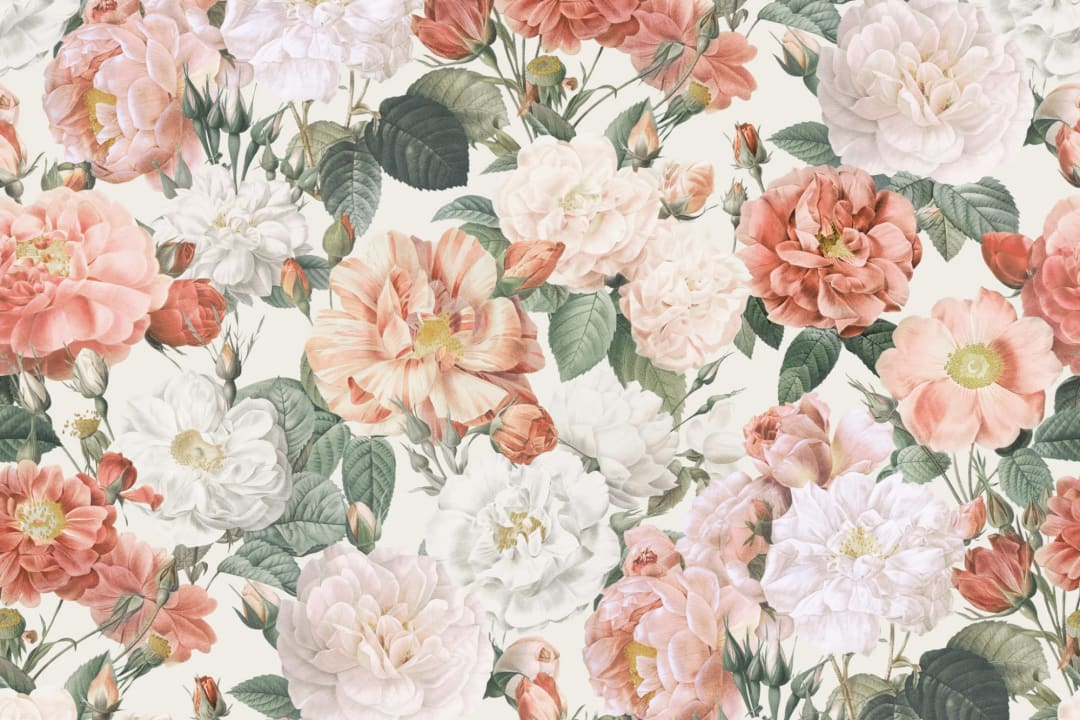 Pink & Red Roses Vintage Floral Wallpaper Mural