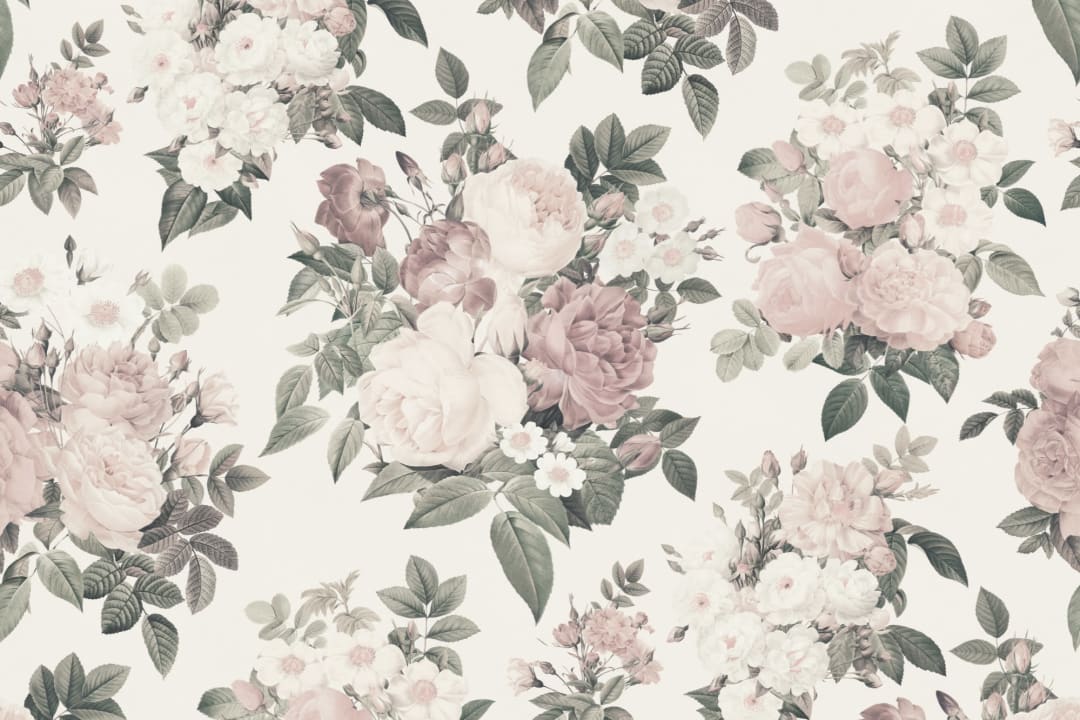 Cream & Pink Rose Vintage Floral Wallpaper Mural