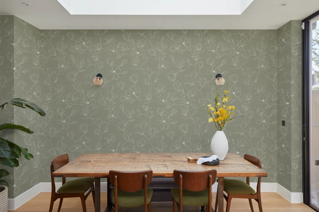 Green Abstract Floral Repeat Pattern Wallpaper