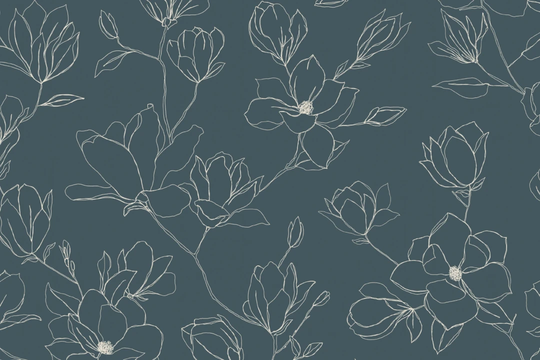 Papier Peint à Motif de Fleurs de Cerisier en Bleu Foncé
