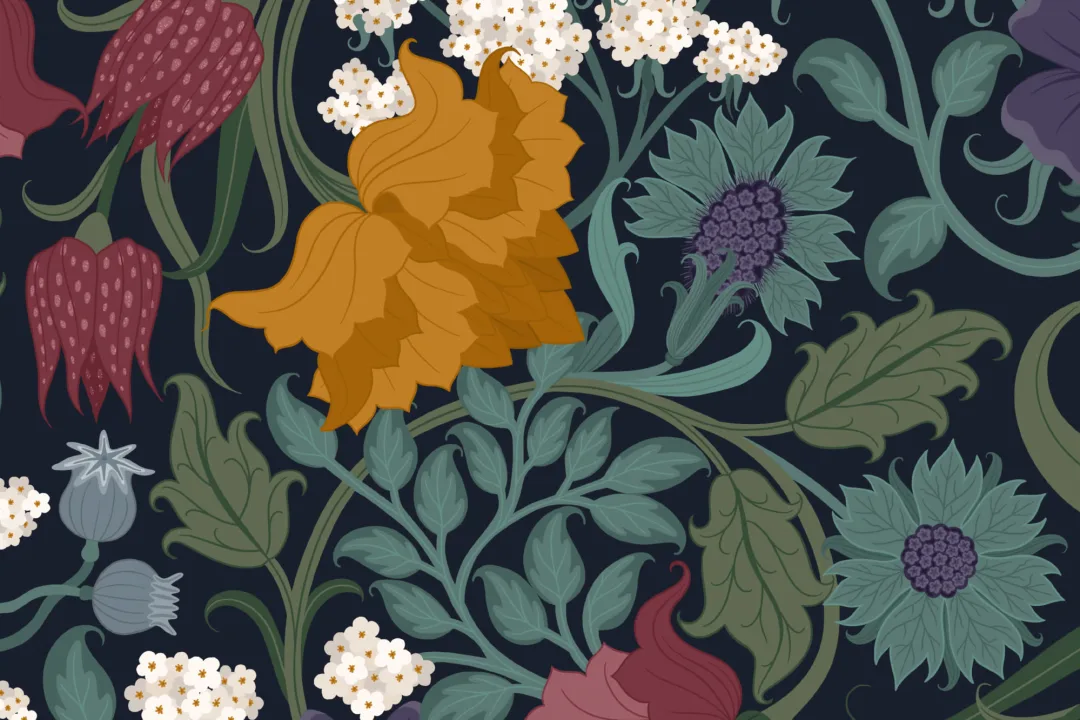 Papel Pintado Flores Vintage en Colores Oscuros