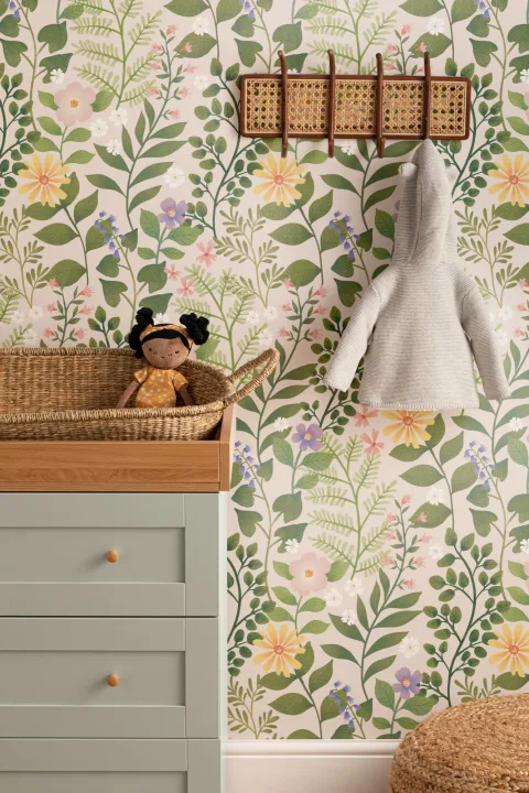 Bright Floral Garden Repeat Pattern Wallpaper