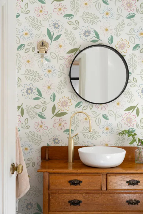 Papel Pintado Hojas y Flores Estilizadas