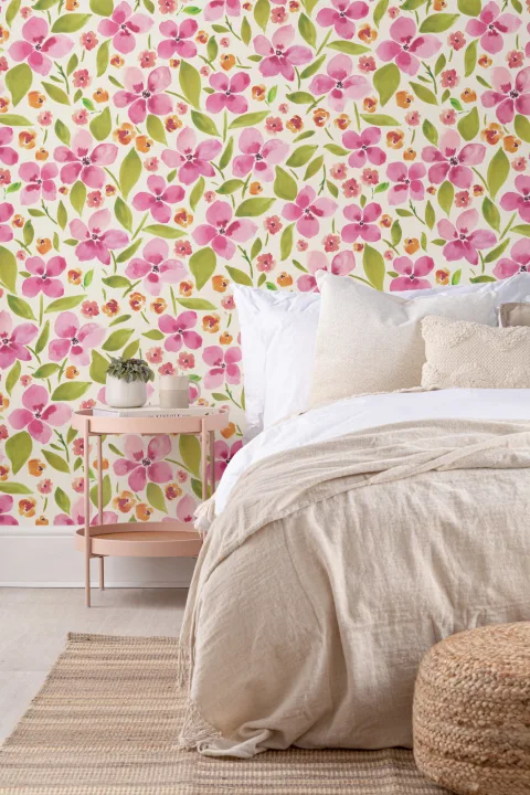 Pink and Orange Watercolor Flowers Wallpaper