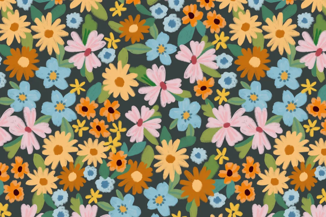 Bright Multicolor Playful Floral Print Wallpaper