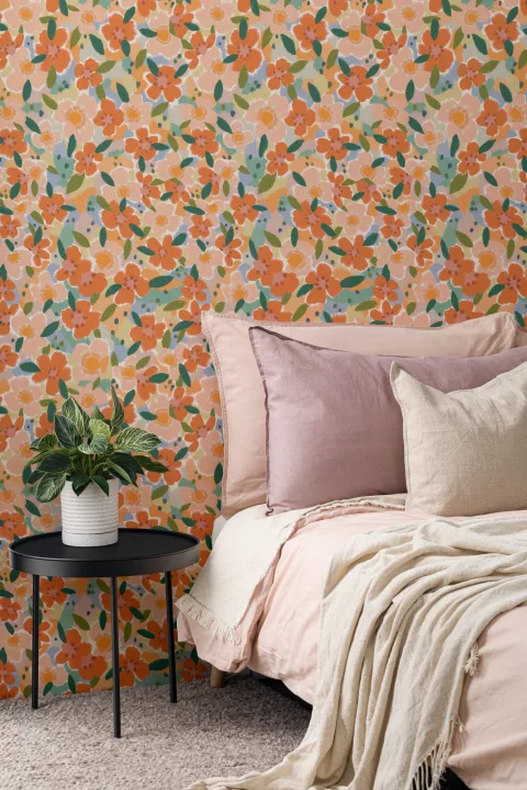 Orange ulei pictat stil distractiv Floral tapet