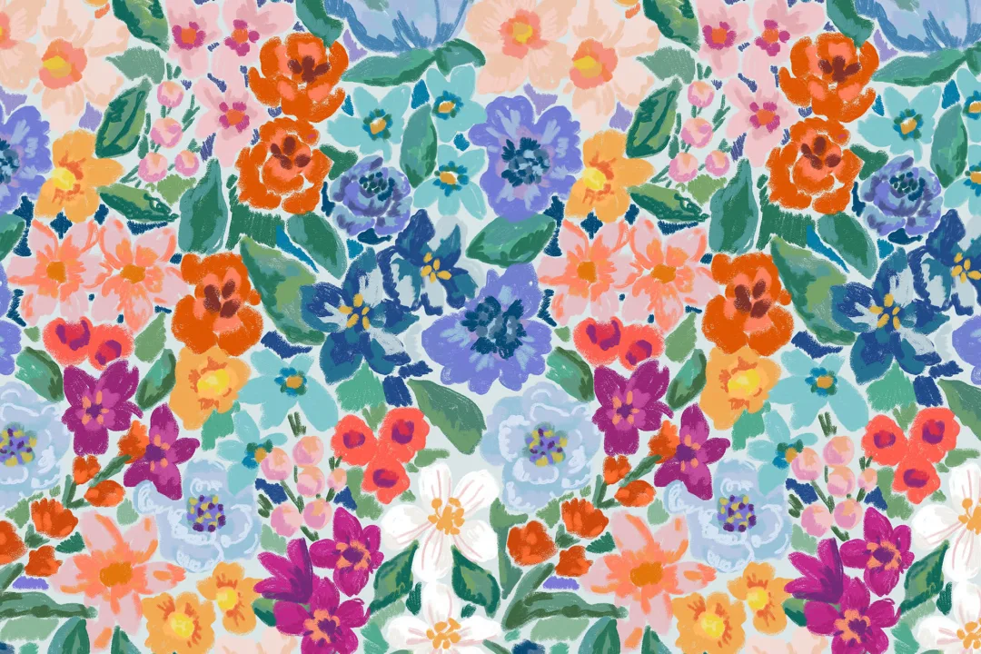 Multicolor Oil Painted Style Fun Floral Wallpaper