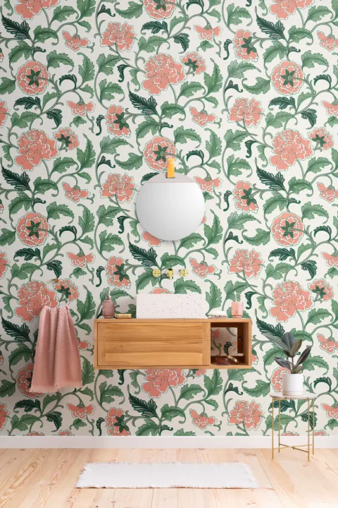 Peony Chinese Ornaments Illustrations Cream Wall Mural