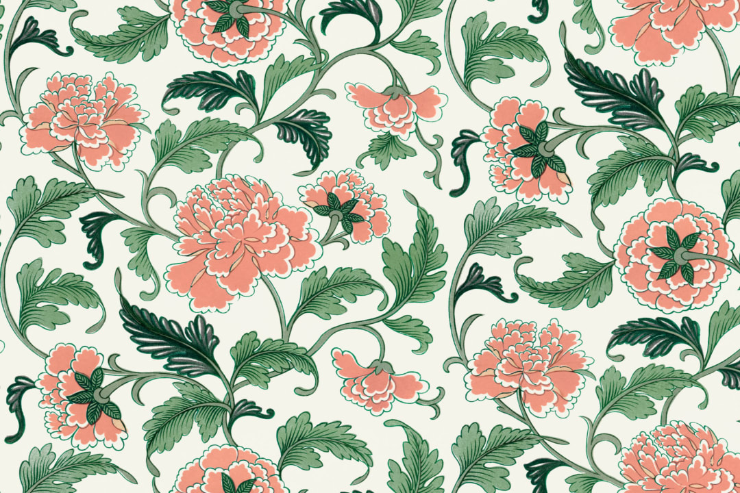 Peony Chinese Ornaments Illustrations Cream Wall Mural