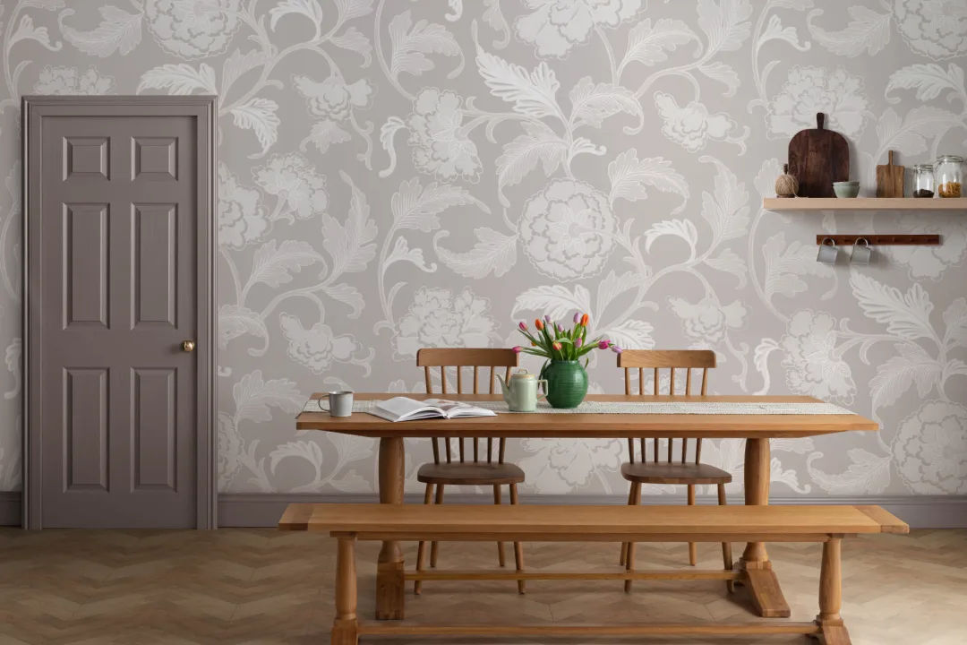 Peony Chinese Ornaments Illustrations Grey Wall Mural