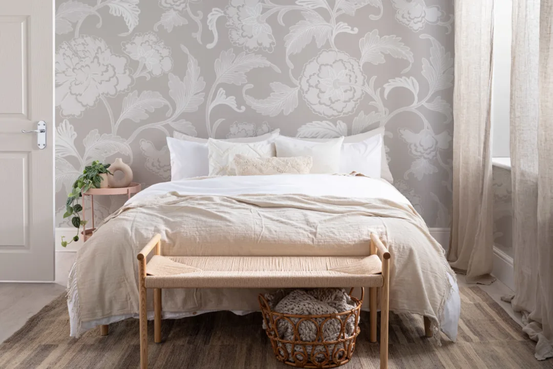 Peony Ornamente chinezești Ilustrații gri Wall Mural