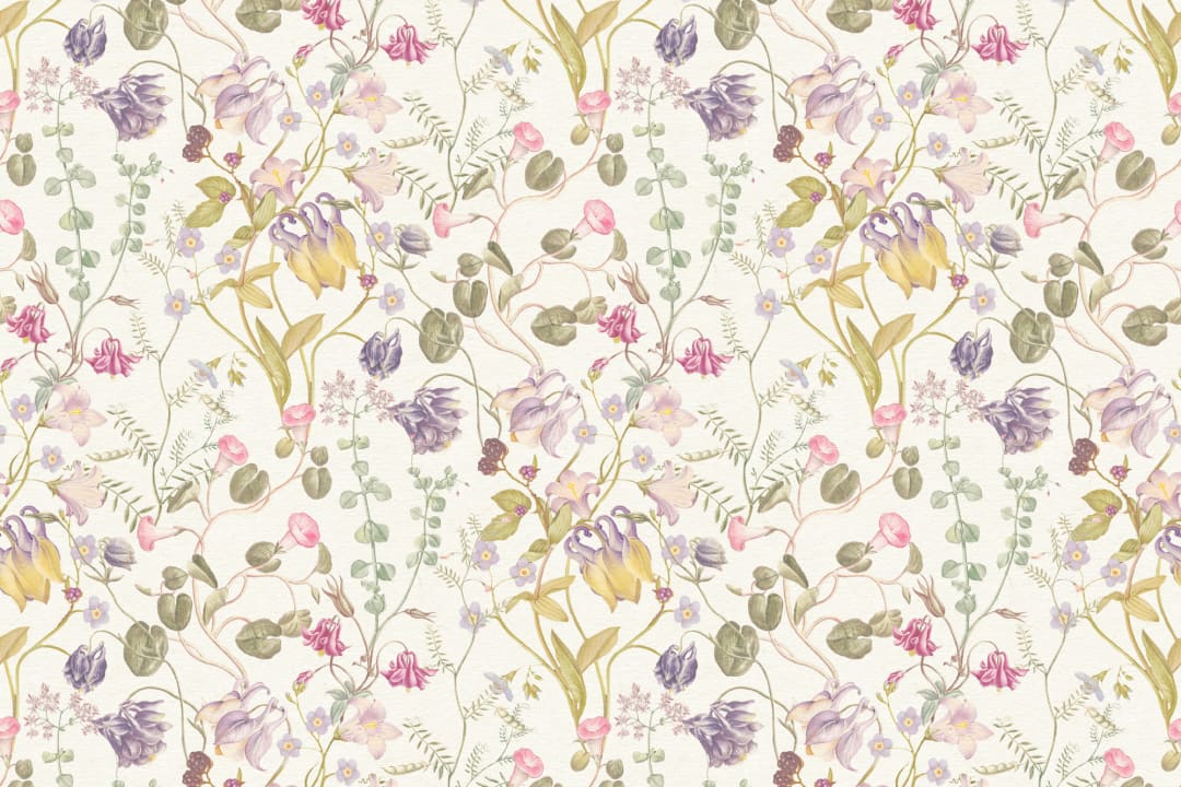 Evelina Pink Floral Wallpaper with Hand Drawn Vintage Botanical Pattern