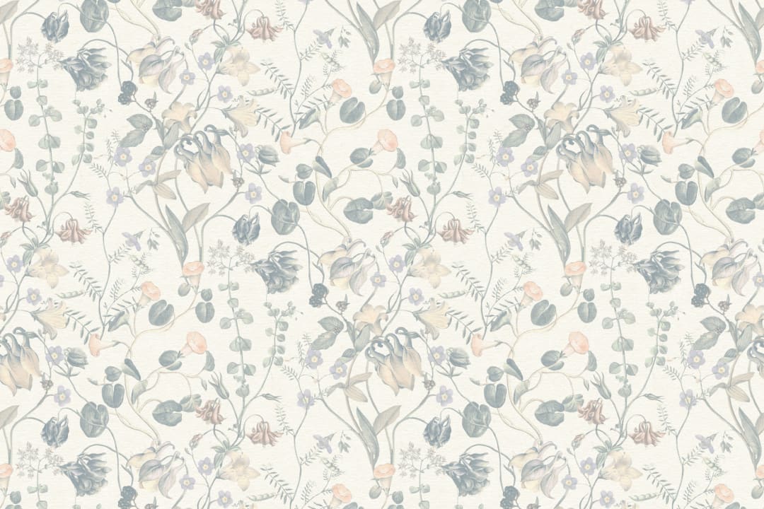 Evelina Blue Botanical Wallpaper with Whimsical Vintage Floral Details