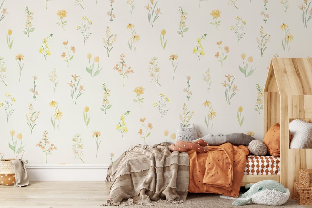 Yellow Floral Wildflower Mural for a Fresh Bright Ambiance