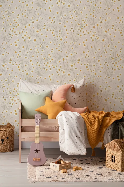 Beige Wildflower Vintage Floral Mural For Serene Spaces