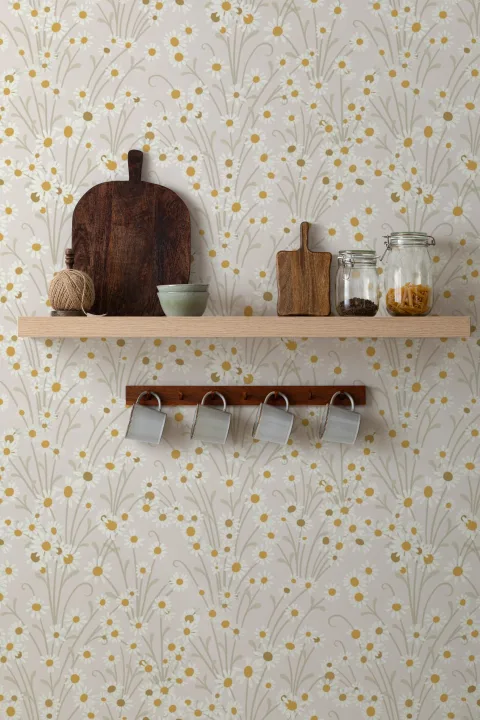 Mural floral vintage de flores silvestres beige para espacios serenos