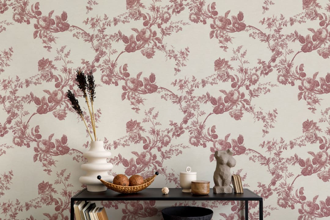 Murales de papel pintado con diseño floral vintage Rosetta Red