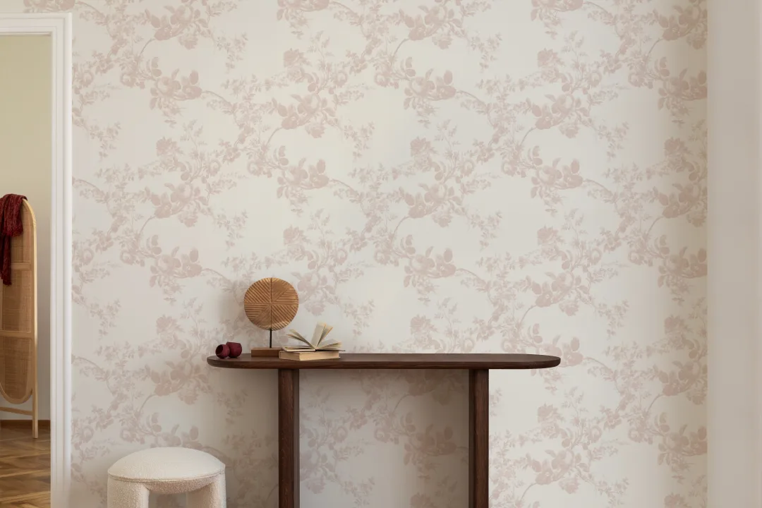 Mural de pared con estampado floral vintage en rosa rosado