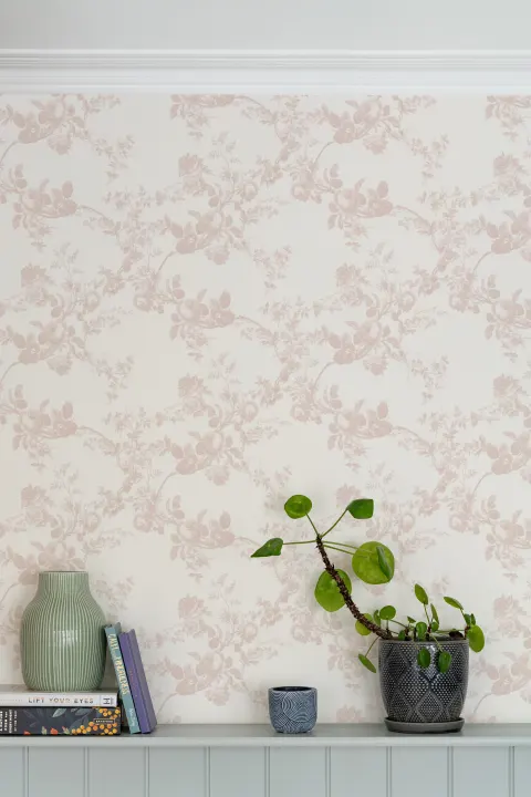 Mural de Parede com Padrão Floral Vintage em Rosa Rosado