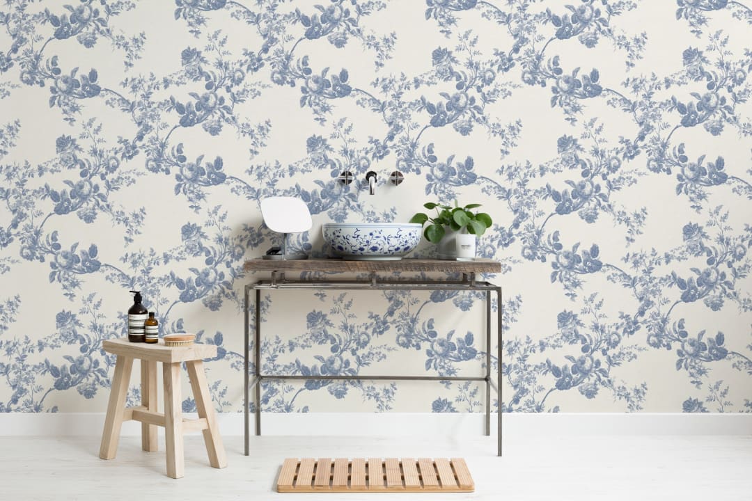 Blauw vintage bloemen elegantie patroon muurschildering behang
