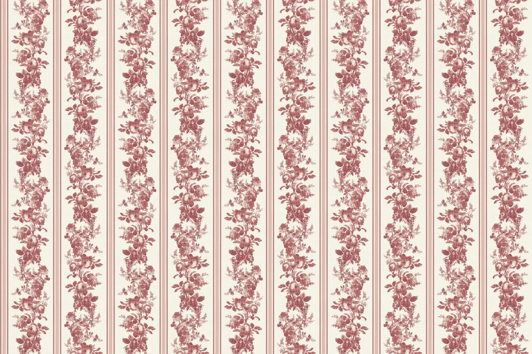 Mural de papel pintado floral vintage a rayas en rojo