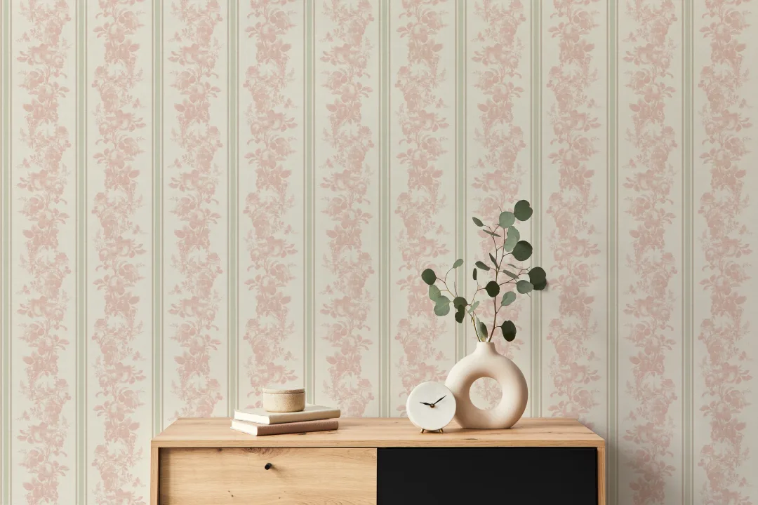 Murales de papel pintado con estampado floral vintage en rosa rosado para una elegancia acogedora