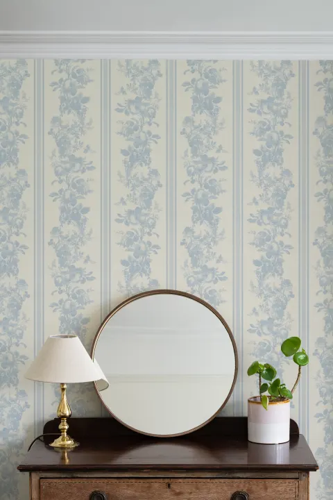Mural de patrón floral vintage sofisticado en azul claro