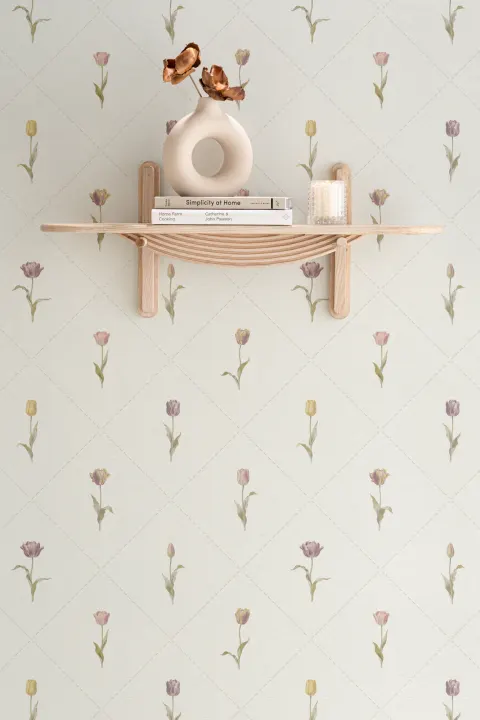 Mural vintage clásico floral en beige pastel