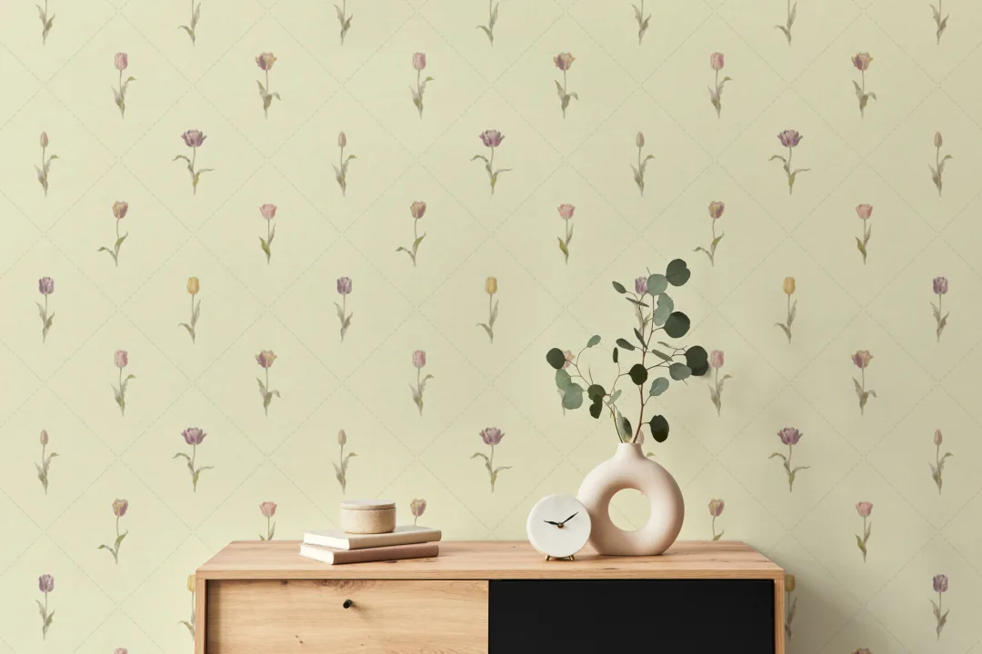 Mural infantil de estampado floral vintage multicolor en tonos pastel