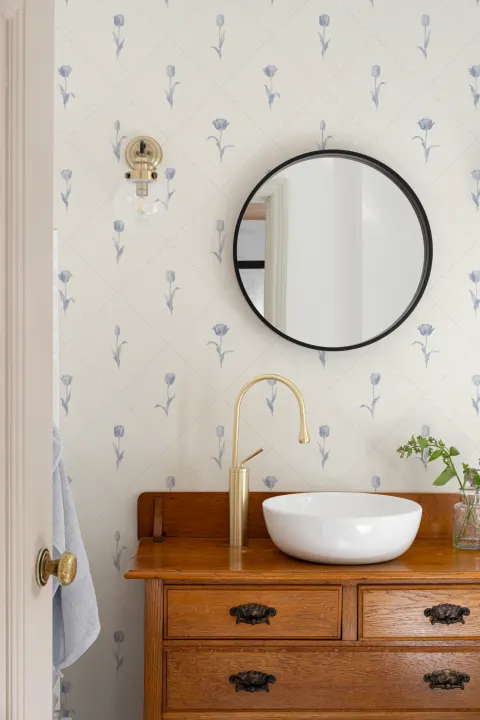 Blue Vintage Floral Charming Pastel Mural
