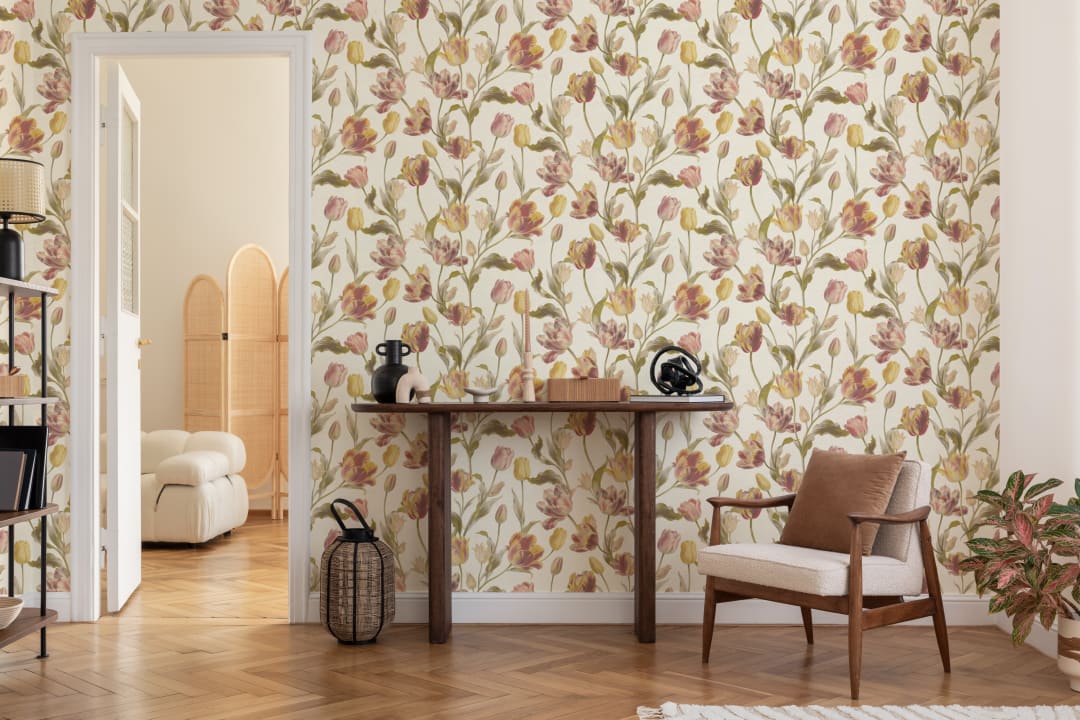 Warm Vintage Floral Pattern Mural With Subtle Elegance