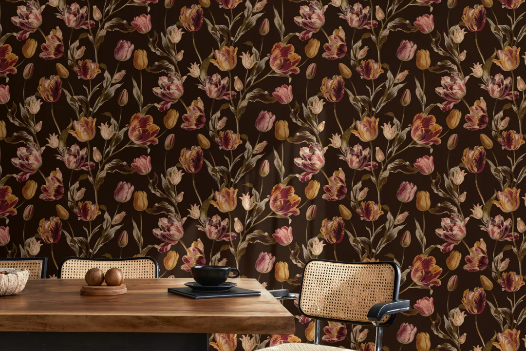 Mørk vintage blomster-eleganse til iøynefallende fototapet