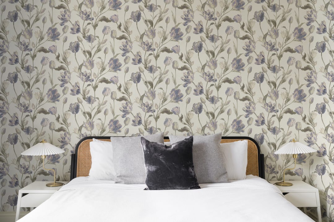 Blue Vintage Floral Blossom Elegance Inspired Mural