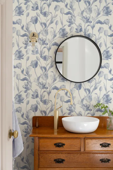 Blue Botanical Floral Design Wallpaper Pattern Mural