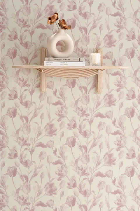 Murales de papel pintado floral vintage rosa Elegance