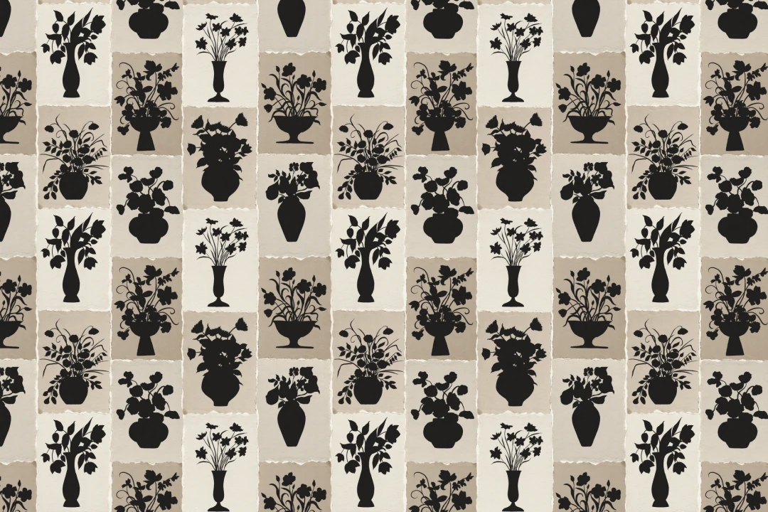Carta da parati floreale con silhouette beige dal fascino classico