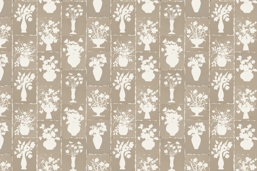 Hvid fototapet med håndlavet blomster mønster til elegance