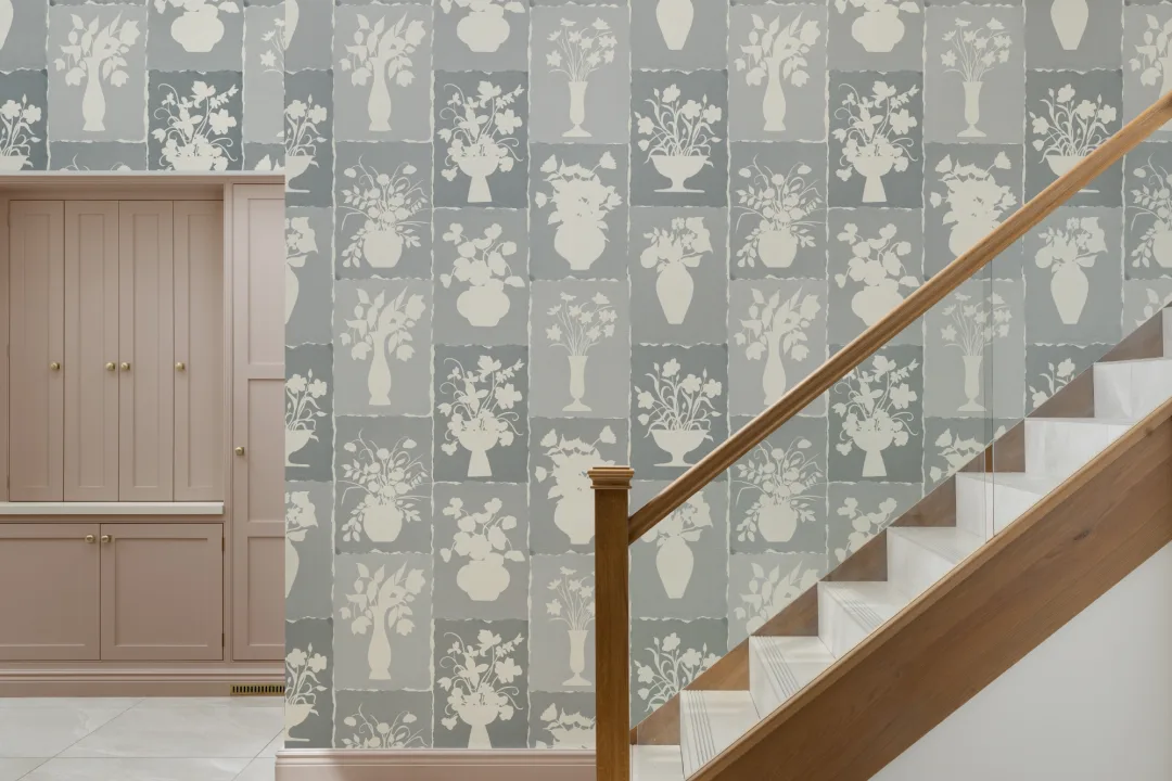 Blue Floral Artisan Style Mural for Elegant Spaces