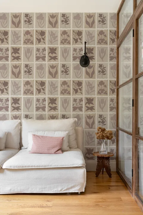 Murale tip faianță cu design floral vintage roz estompat