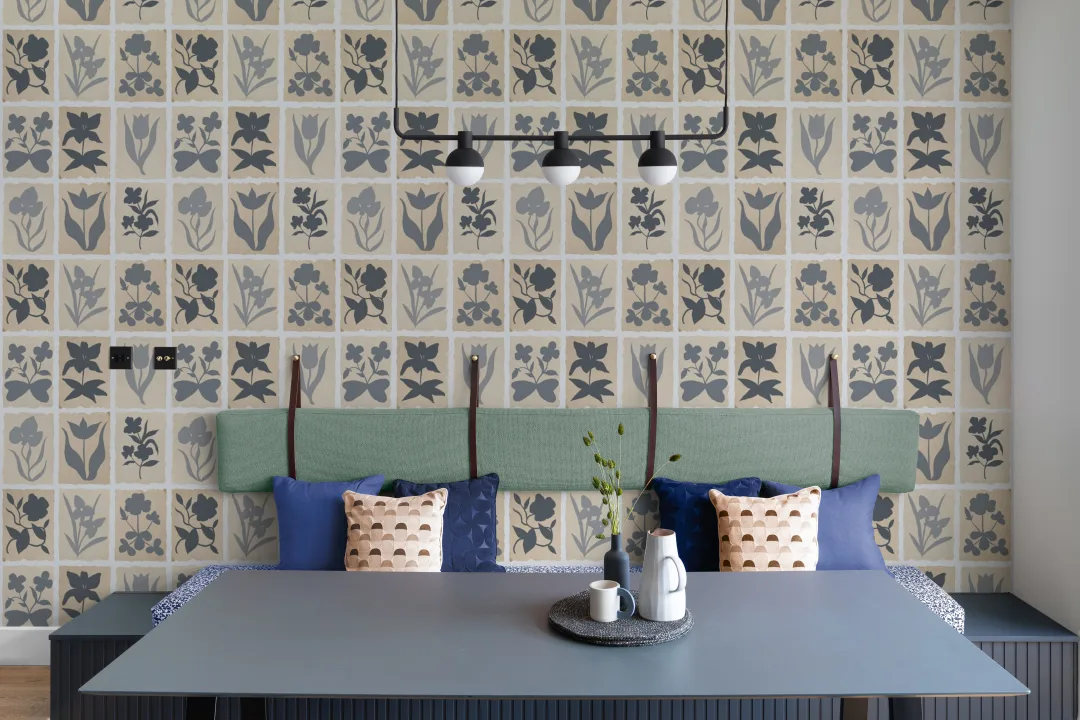 Blaue Vintage-Fototapete mit floralem Muster