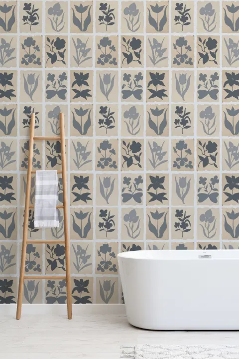 Blauwe vintage bloemenpatroon behangontwerp muurschildering