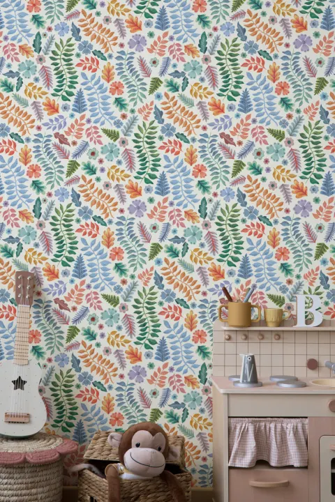 Colorful Indian Print Floral Leaf Wallpaper